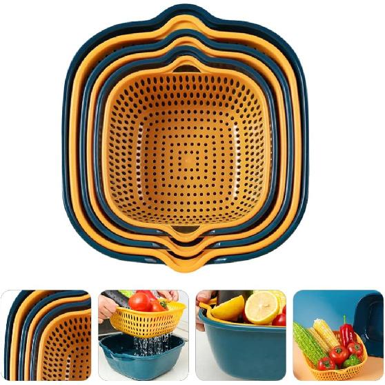 LIFKOME 6 Pieces Drain Colander Set Detachable Multi-layer Plastic Kitchen Food Strainer Fruits Vegetable Washing Baskets Drain Bowls for Cleaning