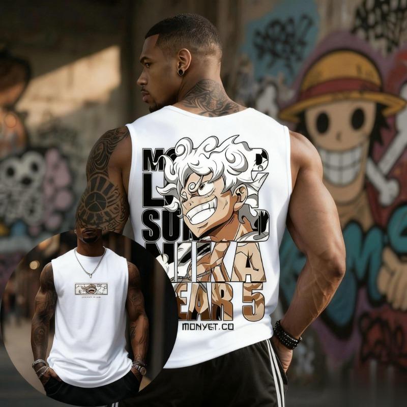 One Piece Топ без рукавов мужской ЛУФФИ Gear 5 Хлопок Аниме Графический принт Уличная мода Летний жилет Бренд Фитнес Тренировка Мода
