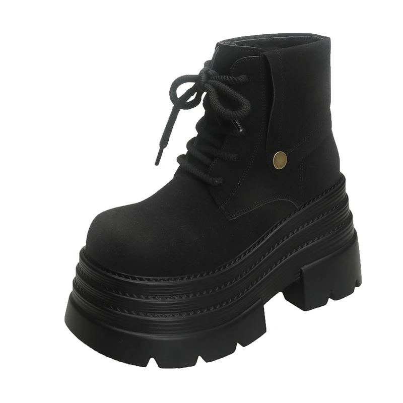 10 см Новые женские ботильоны 2024 года, осенне-зимние теплые панк-ботинки с мехом, повседневные кожаные короткие ботинки на массивной платформе Bota Mujer