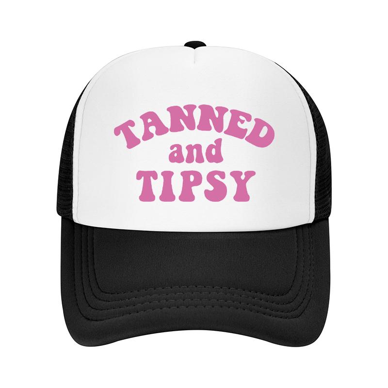 Summer Mesh Cap Unisex Mesh Baseball Cap Top Printed TANNED and TIPSY Adjustable Golf Summer Fashion Curved Brim Couple Hat