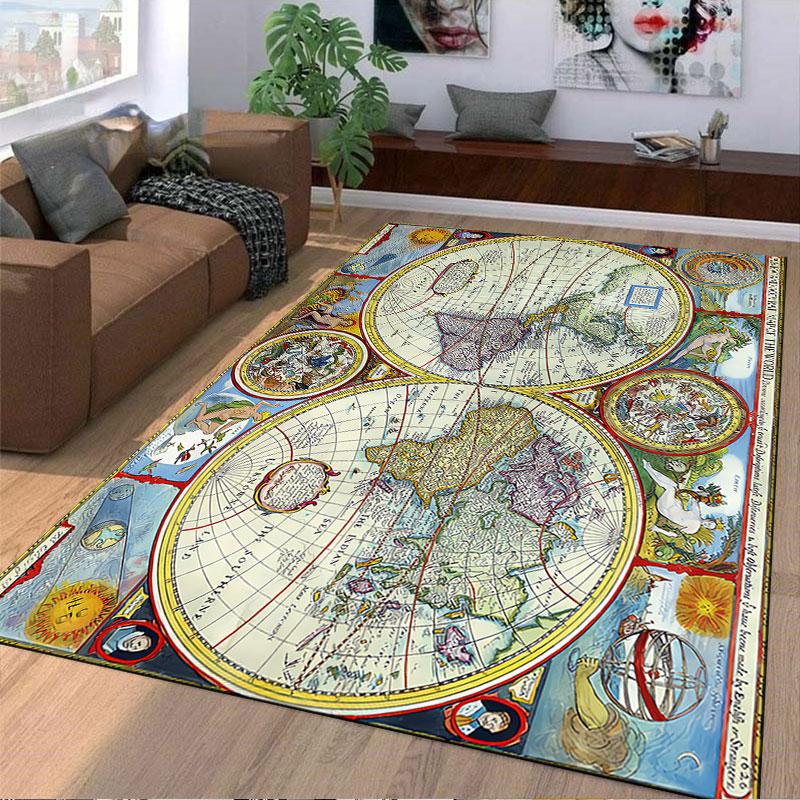 Vintage World Map Carpet suitable as a non-slip mat for the living room or bedroom sofa