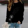 Осенне-осенняя женская модная футболка с длинным рукавом и круглым вырезом, свободная одежда, черная футболка с принтом одуванчика для девочек, уличная