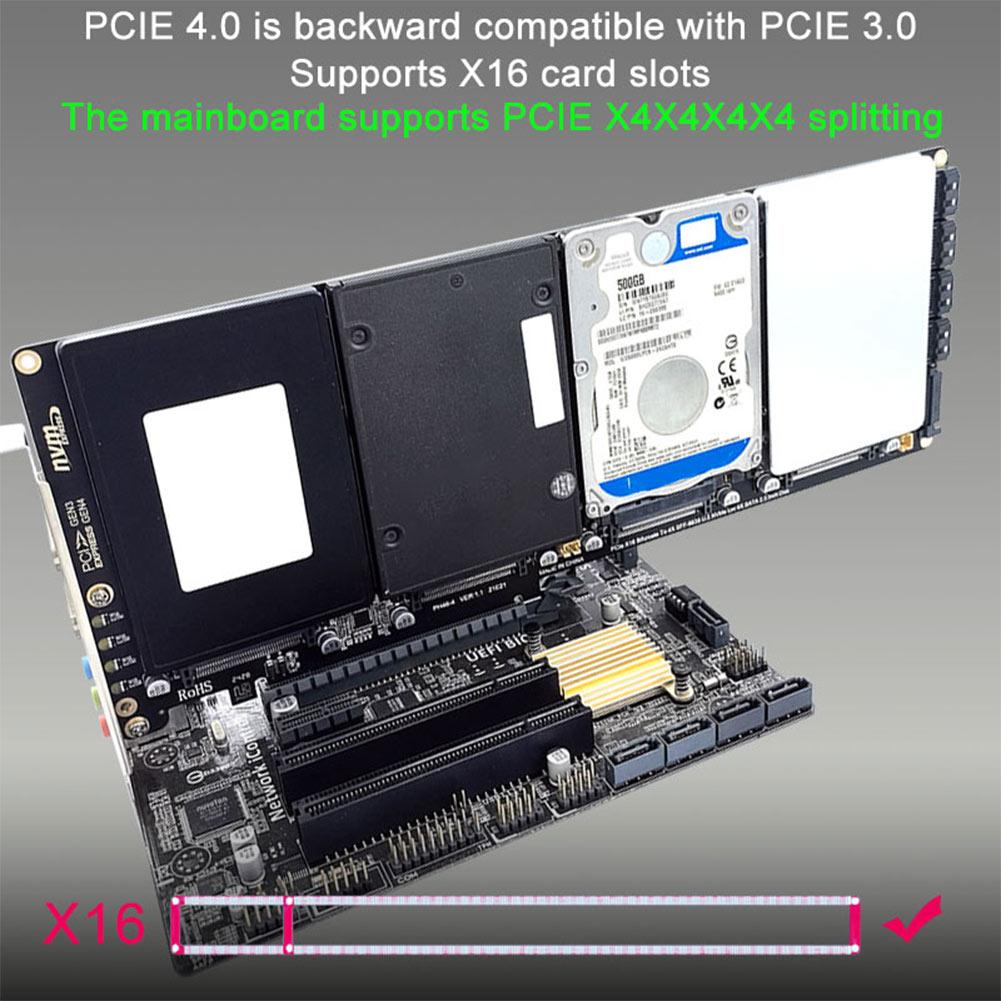 4-портовый интерфейс NVMe PCIe X16 карта преобразования Поддержка материнской платы PCIe X4x4x4x4 Разветвитель U.2 PCIe адаптер со светодиодным индикатором