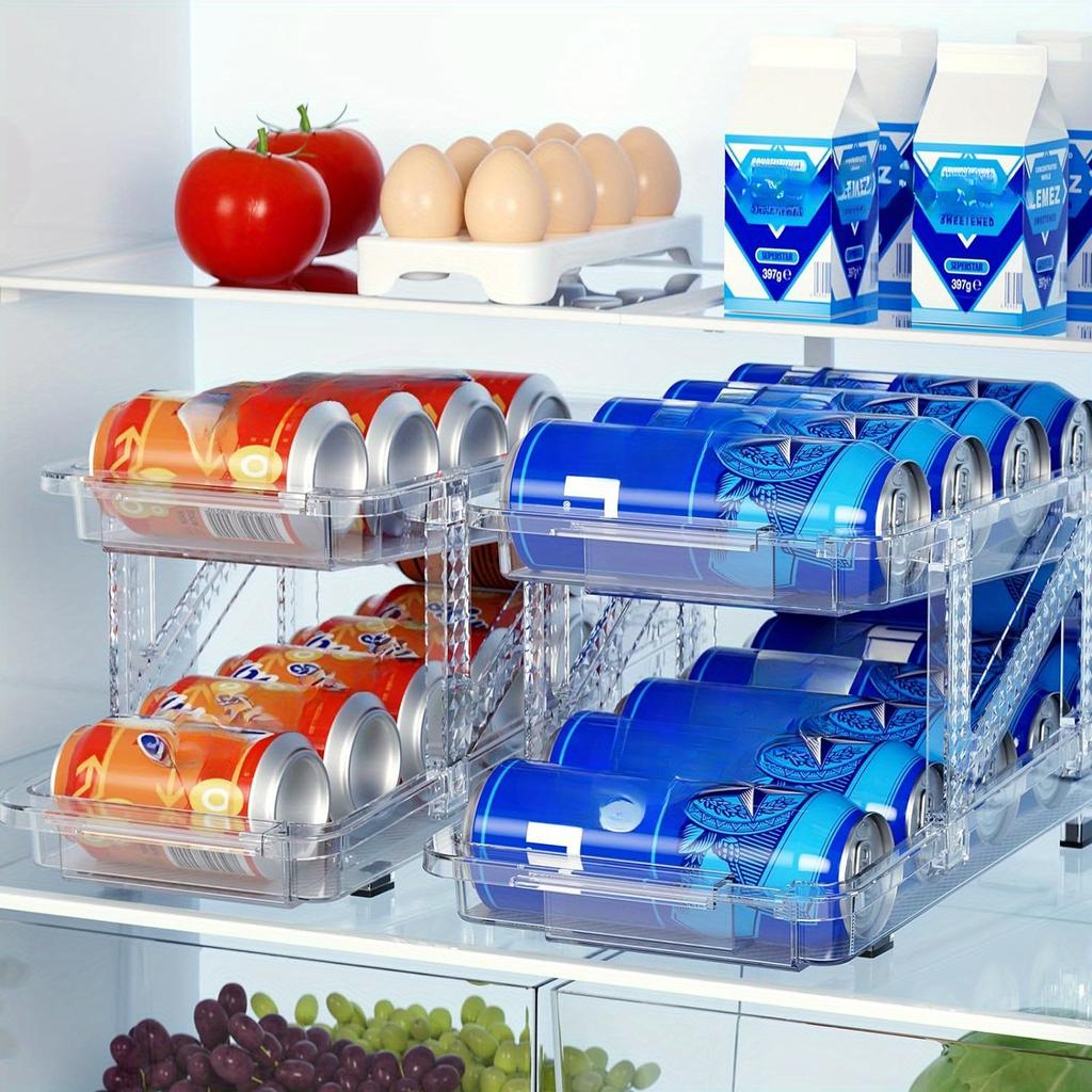 1pc 2tierRefrigerator Soda Can Dispenser, Expandable Width Soda Can Organiser, Stackable Beverage Can Organiser