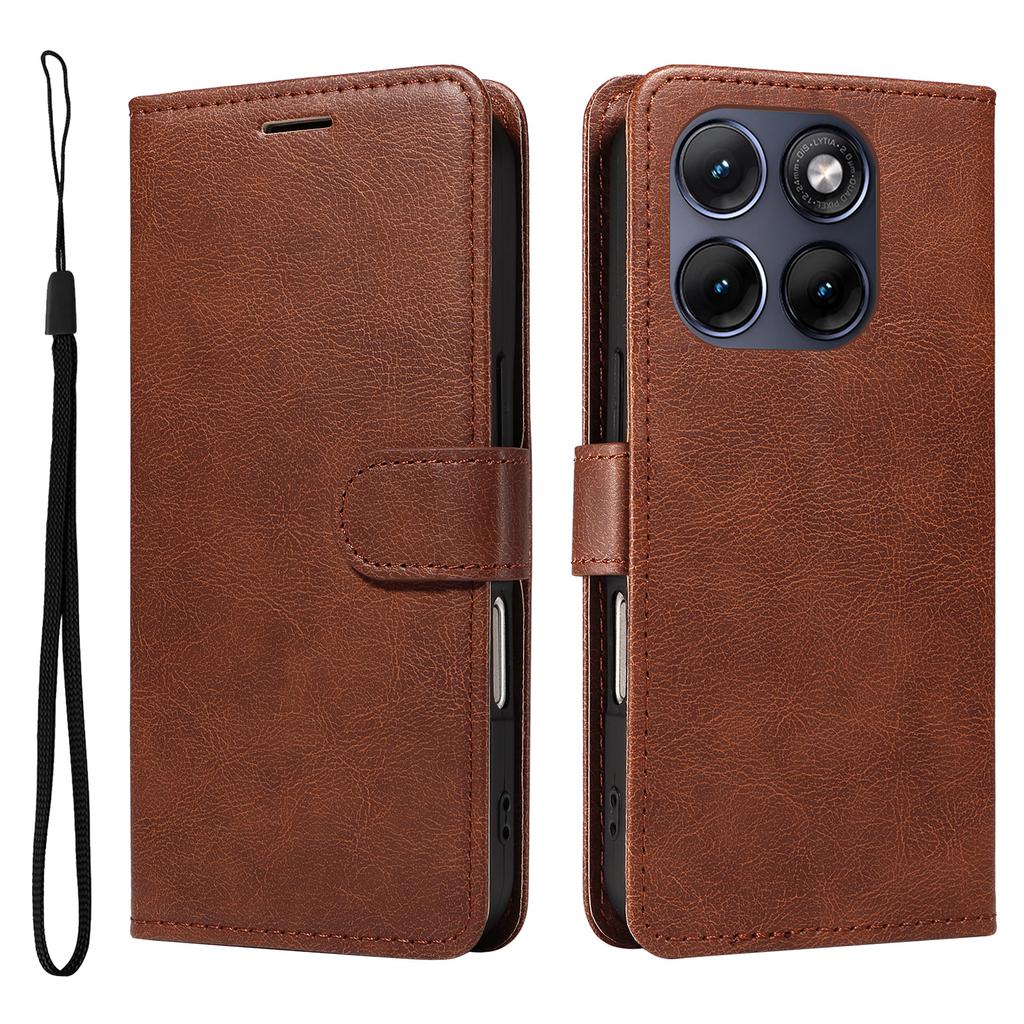 Wallet Case for Edge 70 Fusion+ 5G - Leather/PU, Brown, With Lanyard