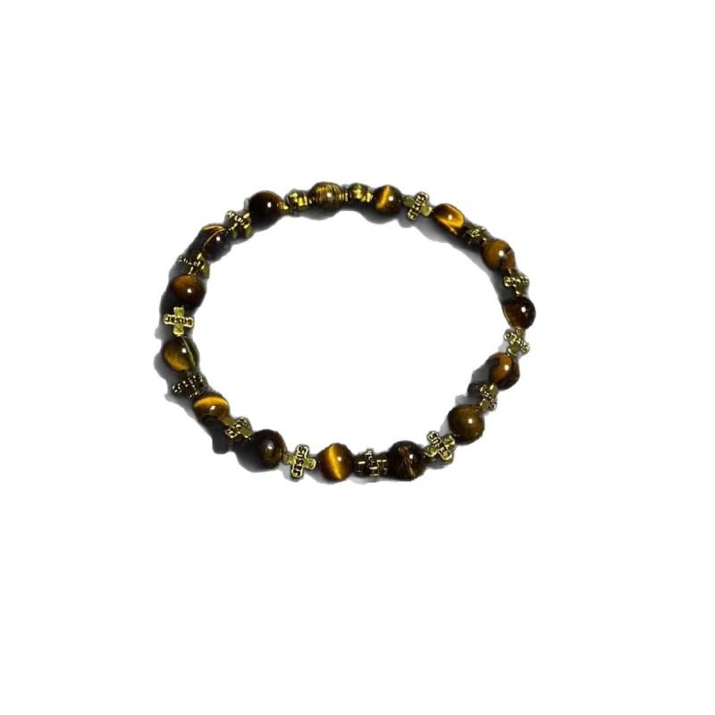 British Designer Tiger Eye Cross Beaded Bracelet Vintage Dark Style Jewelry Women