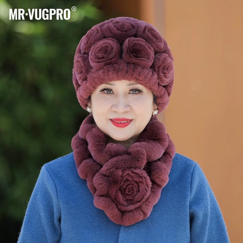 Вязаная шапка из меха кролика Рекс для женщин, зимняя, для пожилых бабушек, зимняя, утолщенная, теплая, для мам, для пожилых леди, меховая шапка