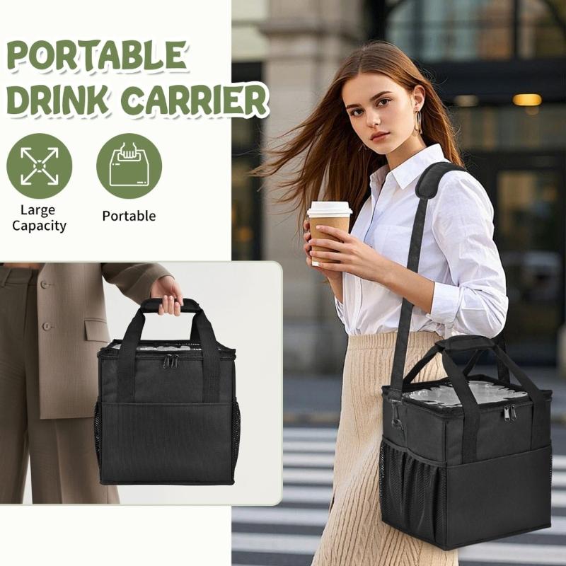 Water Resistant Nylon Beverages Bag Adjustable Compartments Foldable Portable Multiple Carry