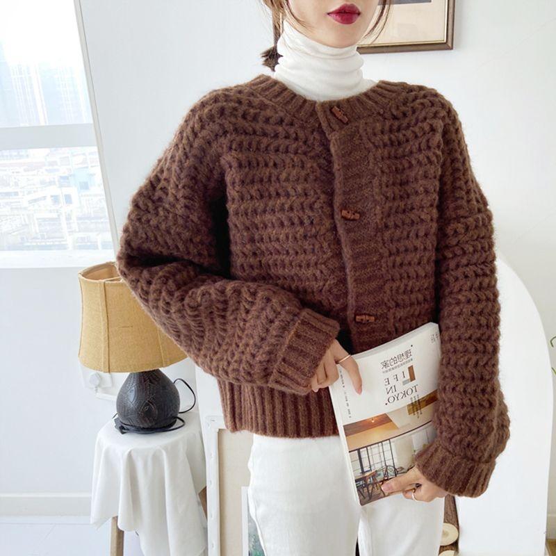 Coat Women Knitted Sweaters Cardigan 2023 Autumn And Winter Long Sleeve Loose Fried Dough Twists Retro Gentle Sweater Female