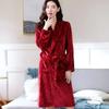 Unisex Winter Bathrobe Thick Warm Great Water Absorbent Solid Color Lace Up Long Sleeve Cardigan Lapel Pockets Knee Length Nightgown