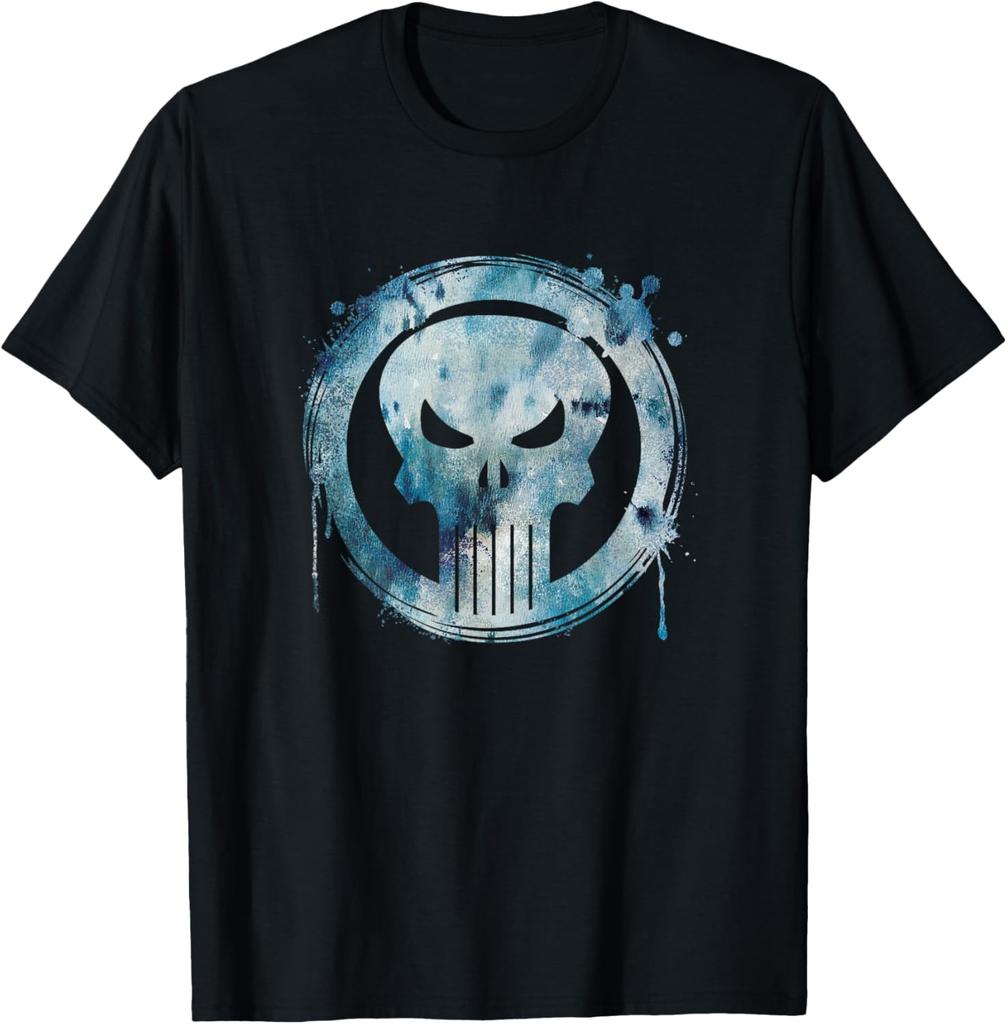 Футболка Marvel Punisher с принтом черепа и капающей краски, винтажный круглый логотип