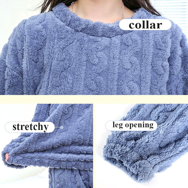 Женские терможаккардовые длинные брюки, однотонные пижамные комплекты из кораллового флиса, пуловер, повседневная одежда для сна