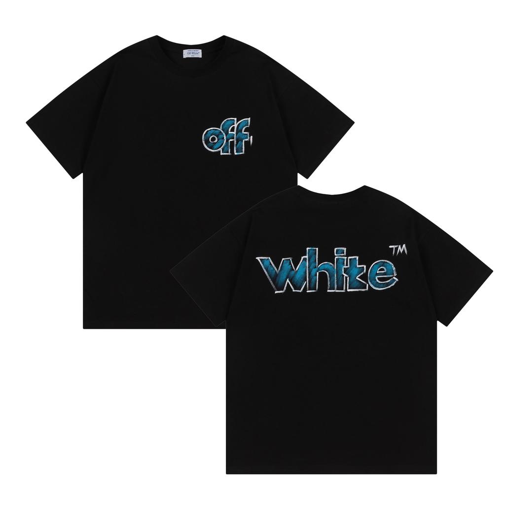 9052 Off-White New Hand Drawn Letter Pattern Round Neck Pullover Short Sleeved Men's and Women's T-shirts for Spring and Summer 2025