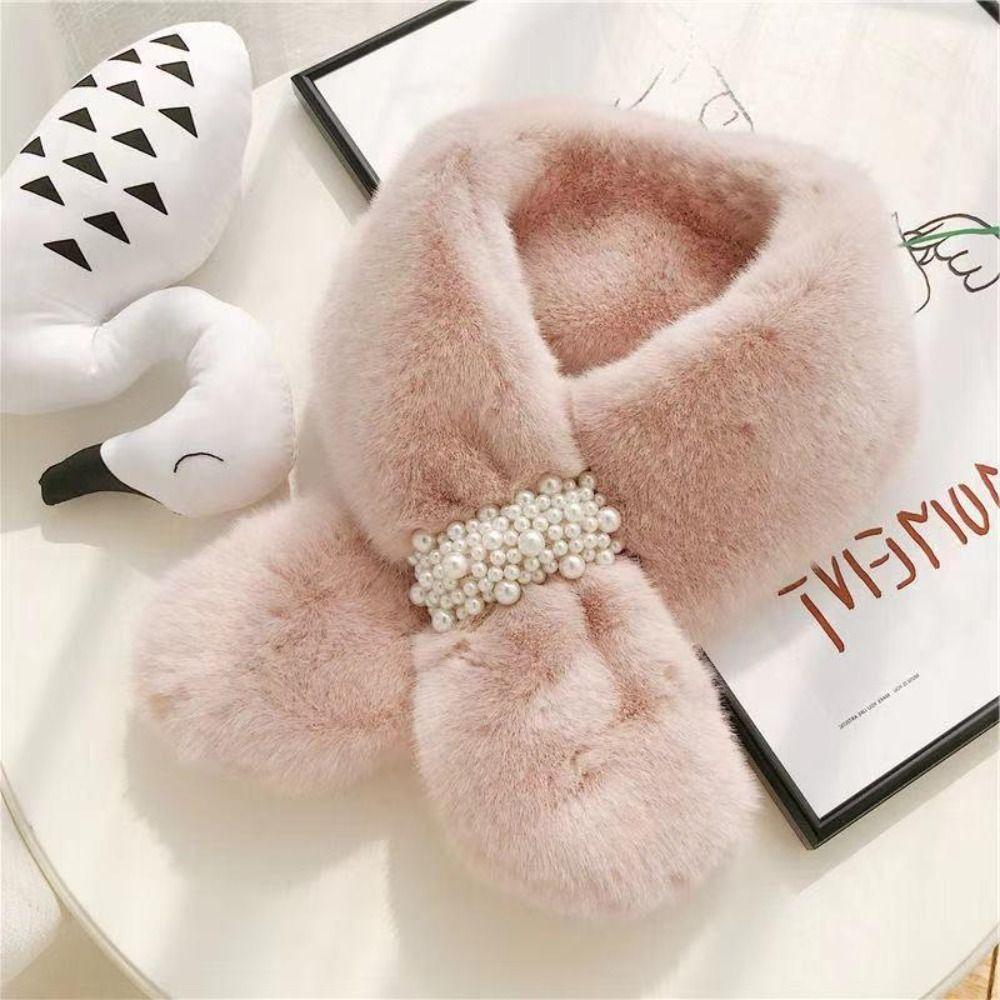Thicken Shawl Faux Rabbit Fur Plush Neckerchief Wrap Neck Warmer Cross Scarf Solid Color