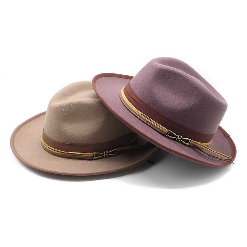 Wool Felt Jazz Hat Men'S Vintage British Wool Gift Hat Hemmed Felt Hat