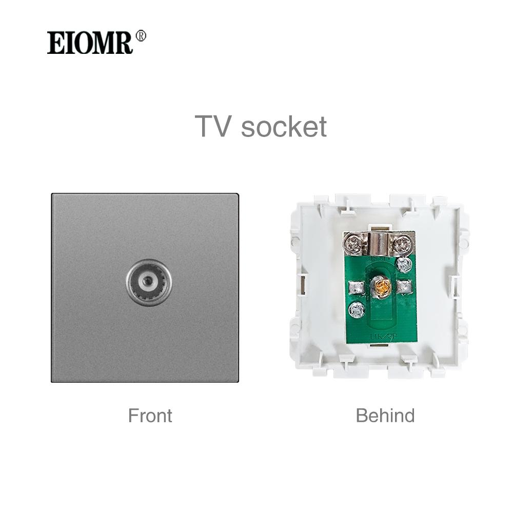 EIOMR A6 Series Grey Flame Retardant PC Panel Wall Switch EU Socket HDMI-compatible USB Type-C 2.1A Charger TV RJ45 Module DIY