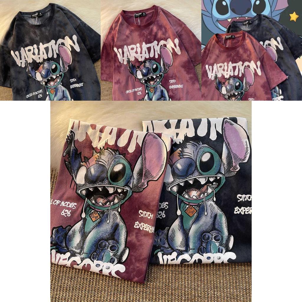 Casual Summer T Shirt With Stitch Pattern Printed Dyeing Cotton Blend For Student Fashion