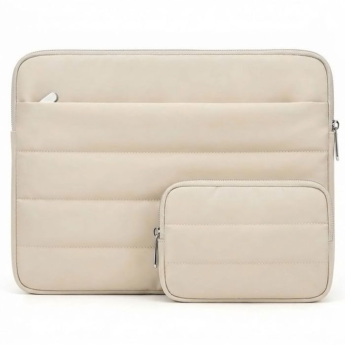 Housse Ordinateur 15" avec Pochette, Multi Compartiment pour MacBook Lenovo HP - Beige