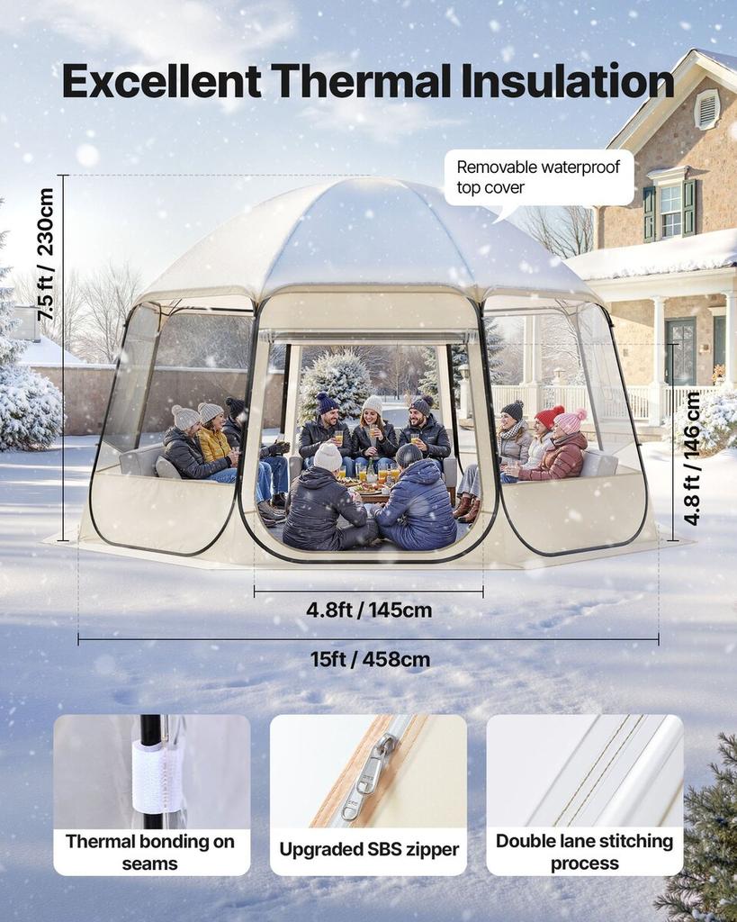 Pop up Bubble Tent, 4.58 x 4.32 m Waterproof & UV-Resistant, Clear Camping Tent Shelter, Outdoor Garden Dome Igloo Tents with Windows, 540° Panoramic