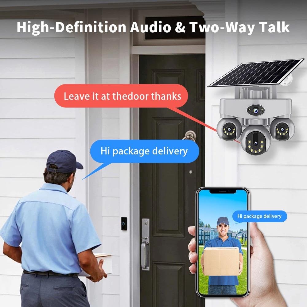 AOV Solar PTZ Camera – WiFi & 4G Wireless Security, 3‑Lens or 4‑Lens Optional with 3/4‑Screen Display