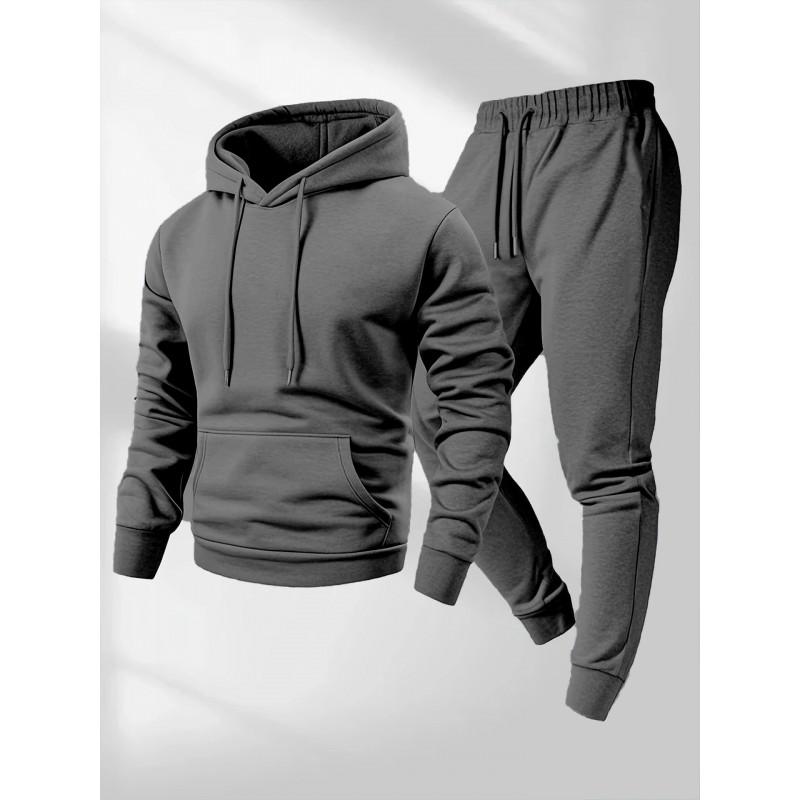 Mens Winter 220g Cotton Hoodie Set Casual Long Sleeve Top Slim Fit Jogger Pants