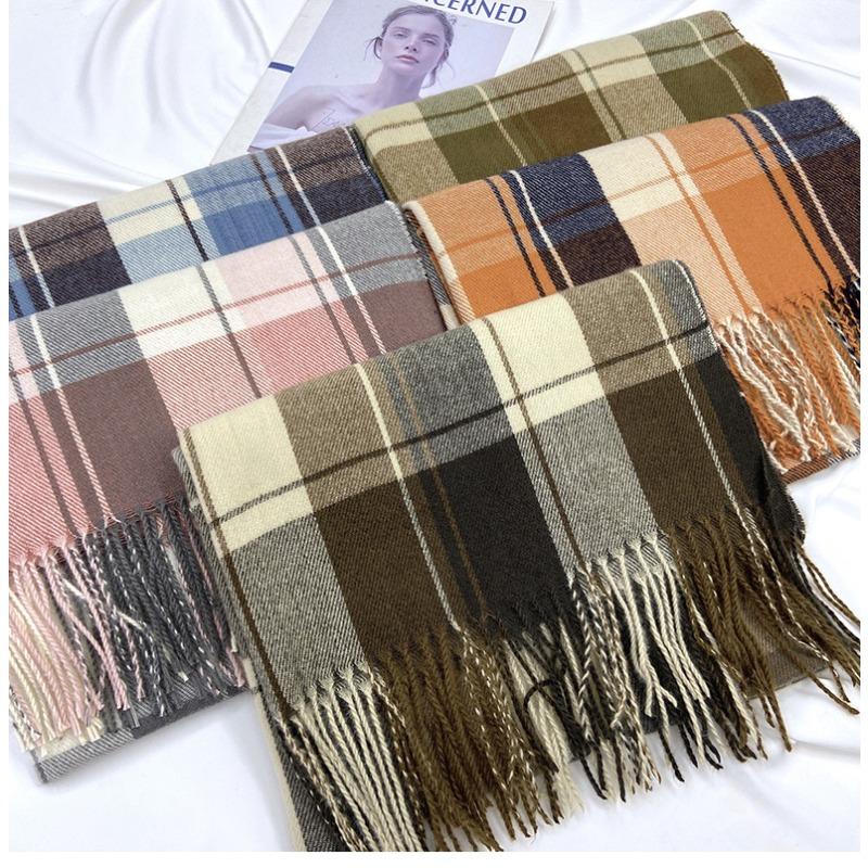 Plaid Scarf Women's Autumn and Winter New Retro Shawl Imitation Cashmere Warm Fringed Scarf