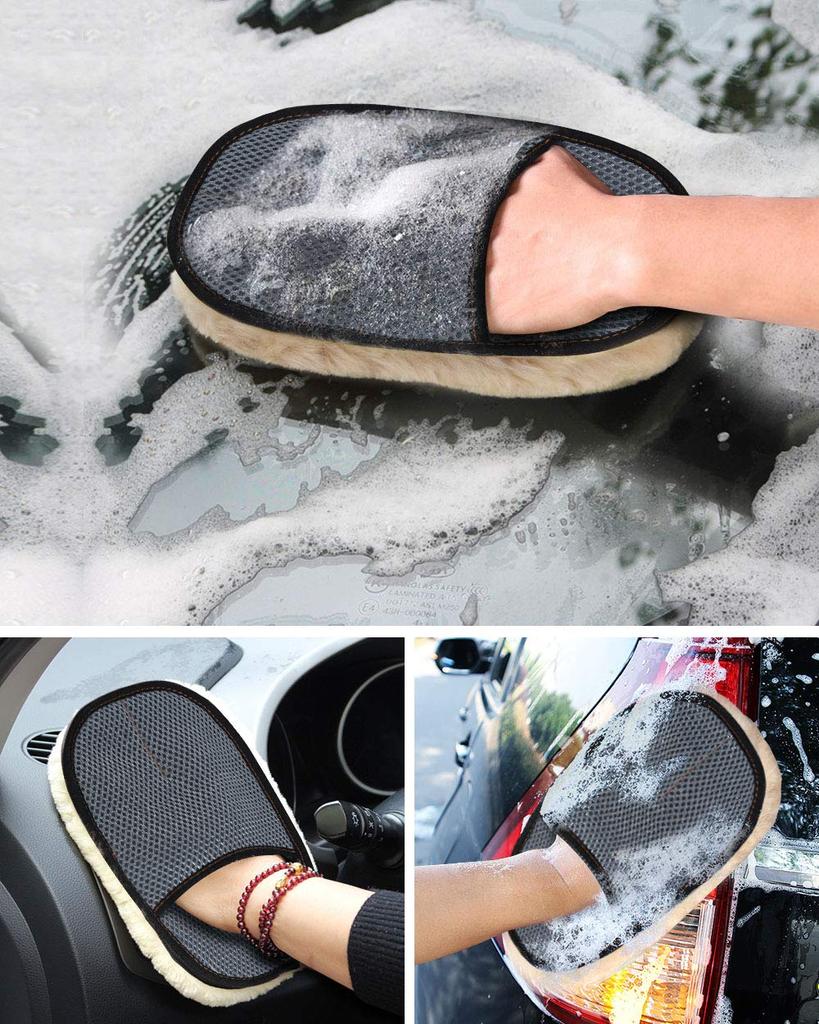 AutoGo Автомойка Мутон Набор из 2 шт Австралийский Шампунь для автомойки Автомойка Сделано для Автомойки Предотвращает Перчатки большого размера, [100% Мутон] Перчатки, Швабра,