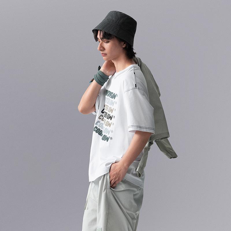 Li Ning CF Playful Attitude Letter Print Sports Knit Cube Neck Short Sleeve T Shirt Men Tops Standard-White ATSU613-2