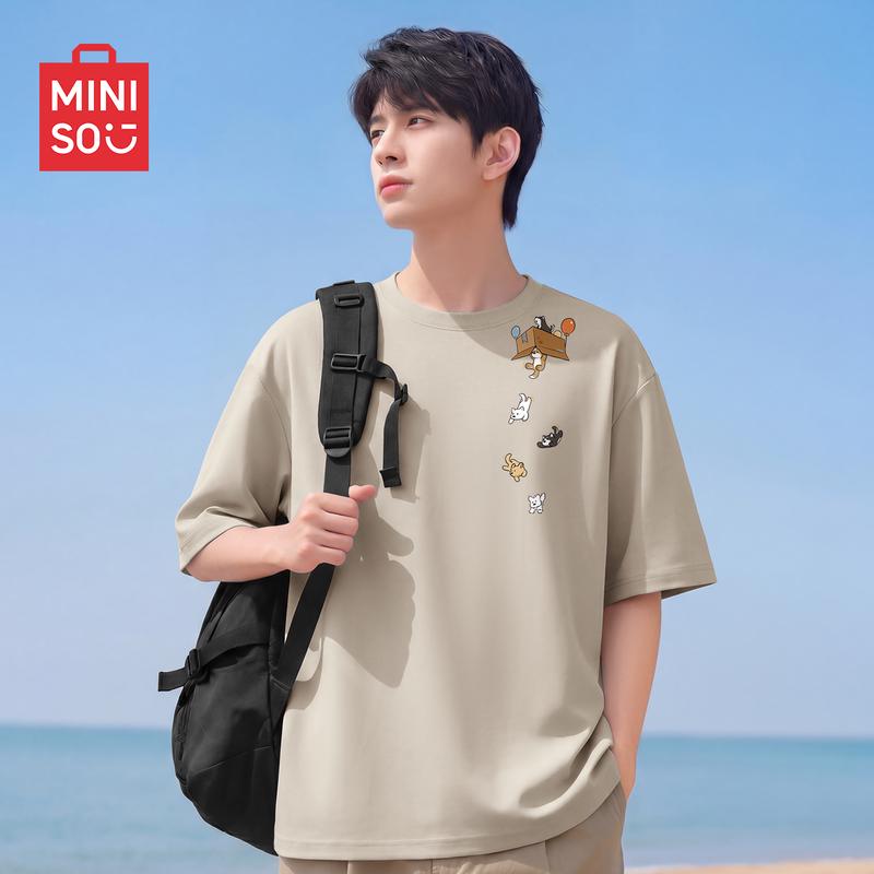 MINISO Мужская летняя дышащая футболка с коротким рукавом и круглым вырезом из ледяного шелка Sorona