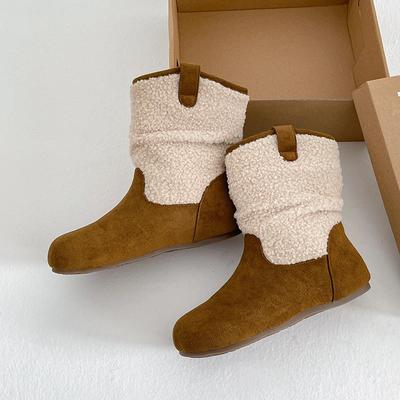 Модные теплые хлопковые туфли из овечьей шерсти для женщин, зимние, корейская версия, флисовые, 2025 новые плоские ботильоны, флип-мех, зимние сапоги