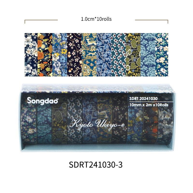 10 Rolls Kyoto Ukiyo-e Washi Tape Set Japanese Traditional Art Retro Wave Floral Pattern Masking Tape for Diary Album