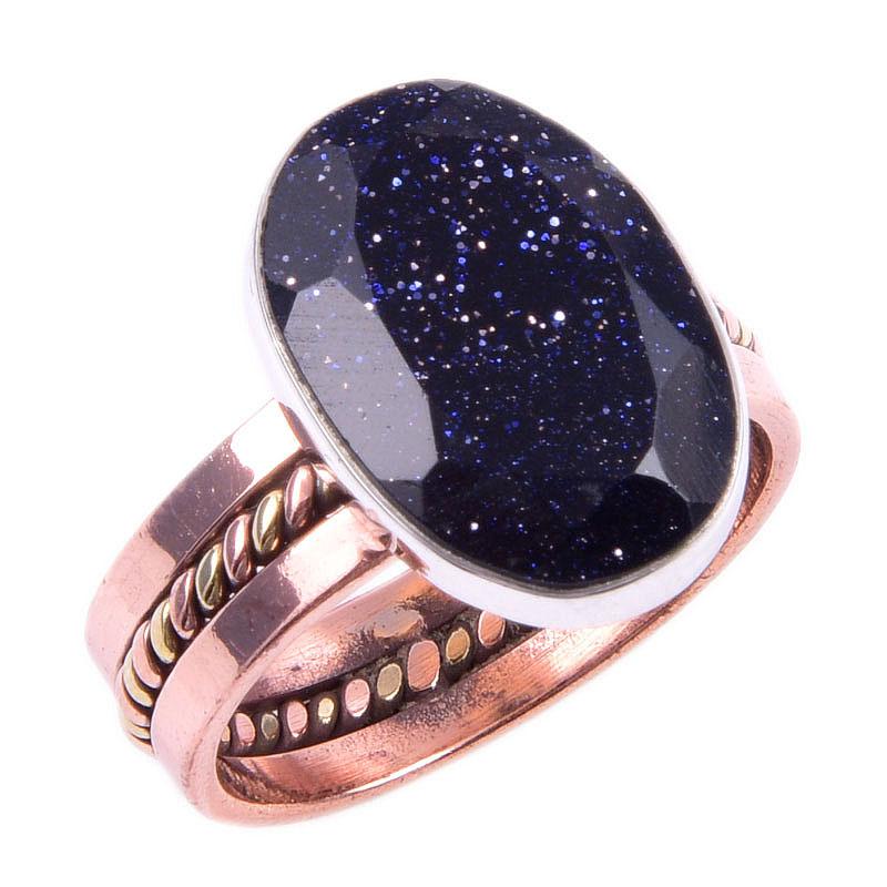 Кольцо в подарок из двухцветного серебра 925 пробы с натуральным солнечным камнем S.9 S8q15