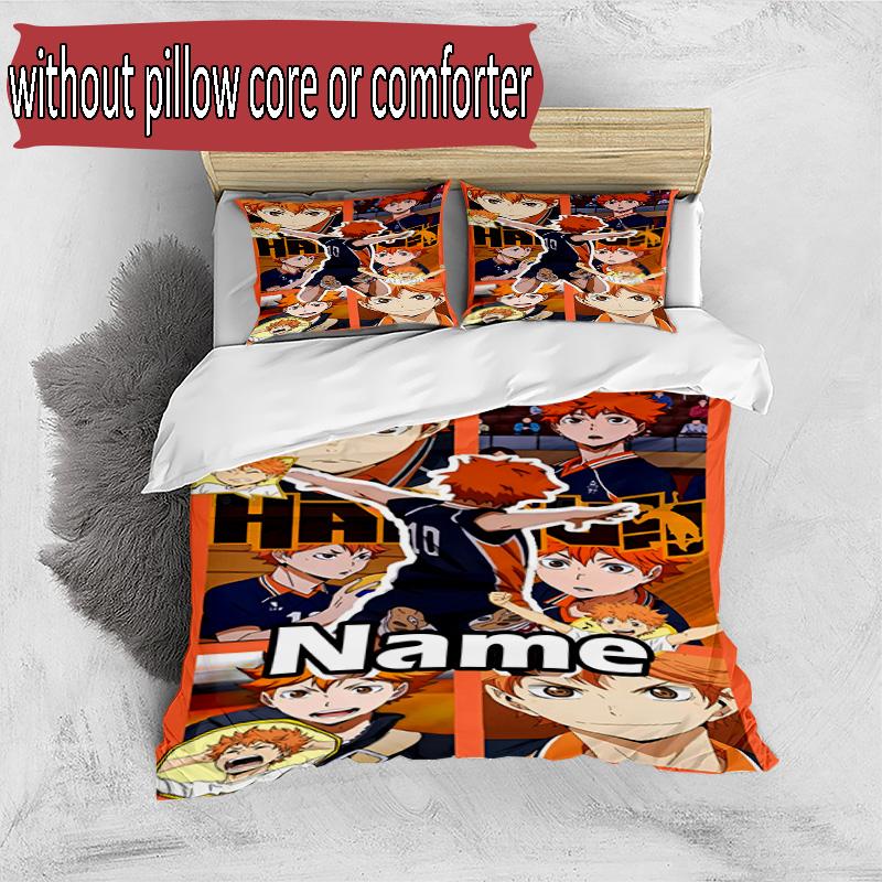 3pcs Duvet Cover Set (1*Duvet Cover + 2*Pillowcase, Without Core), Custom Name Haikyu Pattern Bedding Set, Home Bedroom Decor Gift