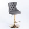 Velvet Swivel Bar Stools, Height 25-33 Inches, Tufted Button Back, Gold Nailhead Trim, Gold Base, for Kitchen Island Home Pub Cafe, Gray, DE1912GY