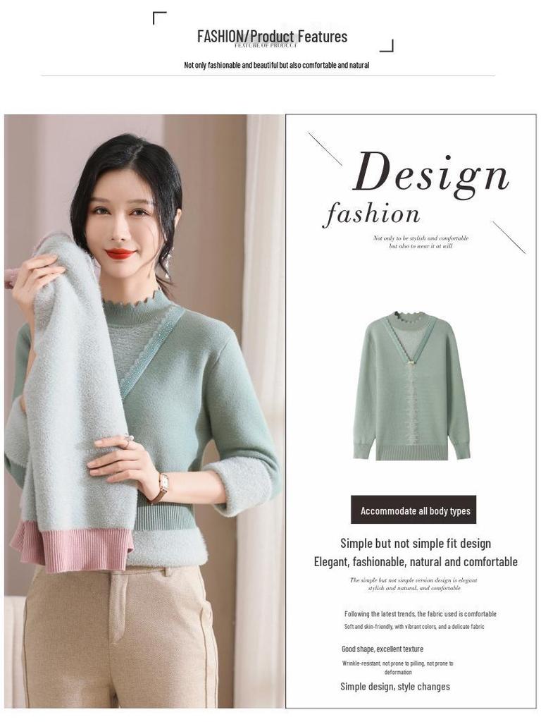 Осенне-зимний флисовый вязаный топ для женщин среднего и пожилого возраста - Толстый свитер-базовый слой
