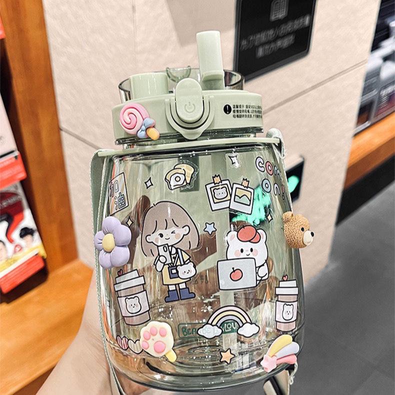 Стильная спортивная бутылка для воды большой емкости для девочек — дизайн Big Belly с трубочкой, идеально подходит для лета и активного отдыха на свежем воздухе