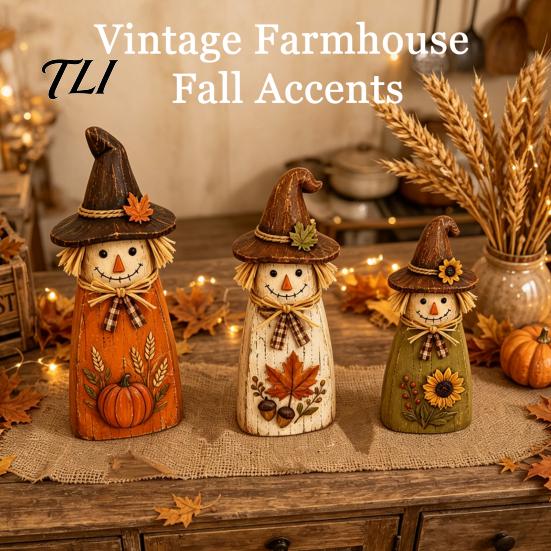 Whimsical Witch Hat Cat Figurines 3Pcs Rustic Wooden Halloween Tabletop Decor, Farmhouse Black Figurine Moon Star Pumpkin Art with Hat,