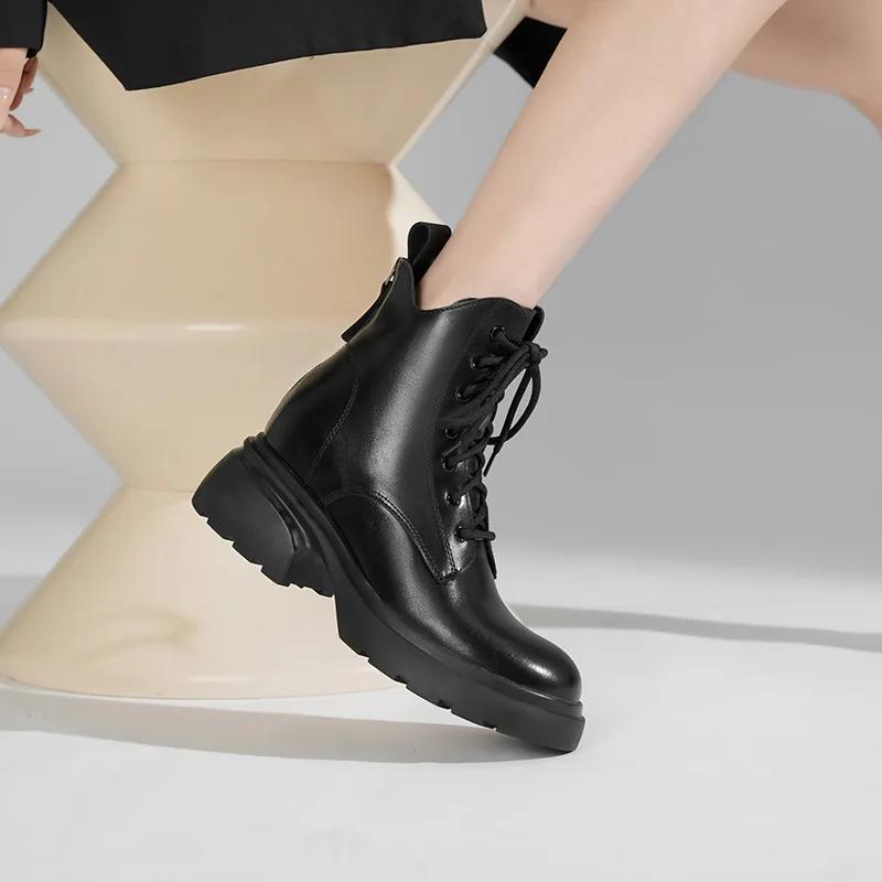 Женские ботинки из натуральной кожи Весна Осень Обувь на платформе для женщин Модные ботинки на шнуровке Европейская женская обувь Ботильоны для женщин