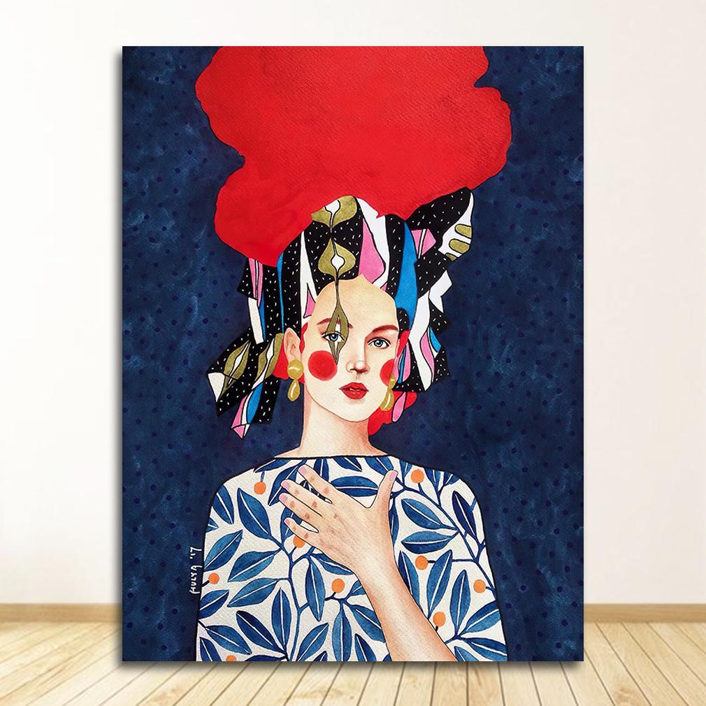 Abstract Girl Hair Flower Bird Posters and Prints Vintage Wall Art Canvas Painting Wall Pictures for Living Room Decor