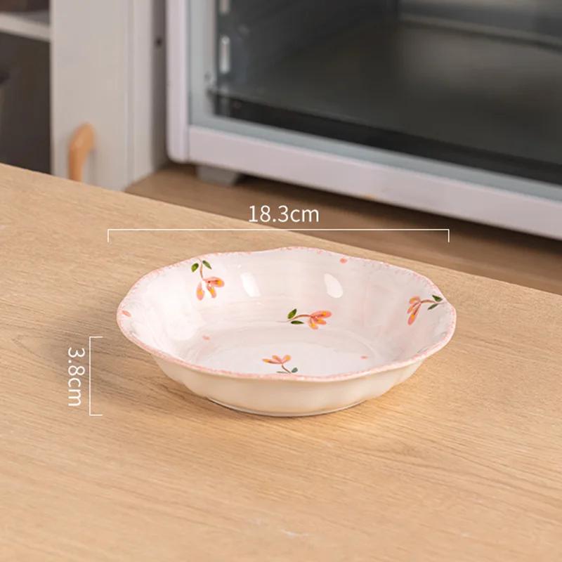 Милые розовые керамические тарелки для дома, вкусные блюда, большие суповые миски, вечеринка, послеобеденный чай, десертная фруктовая тарелка, изысканная столовая посуда