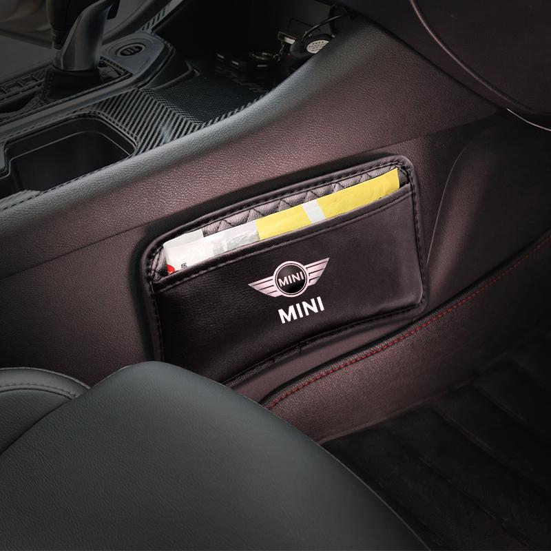 1Pcs Car Door Seat Leather Storage Bag For MINI Cooper JCW WORKS R55 R56 F55 F56 R57 R58 R59 R60 Organizer Bag Sticker Accessory ee1