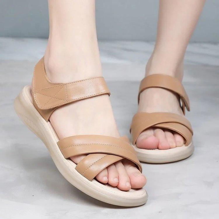 Middle-aged and Elderly Mother Sandals Women's 2025 Summer New Soft-soled Comfortable Casual Shoes Non-slip Flat-soled Velcro Women's Shoes