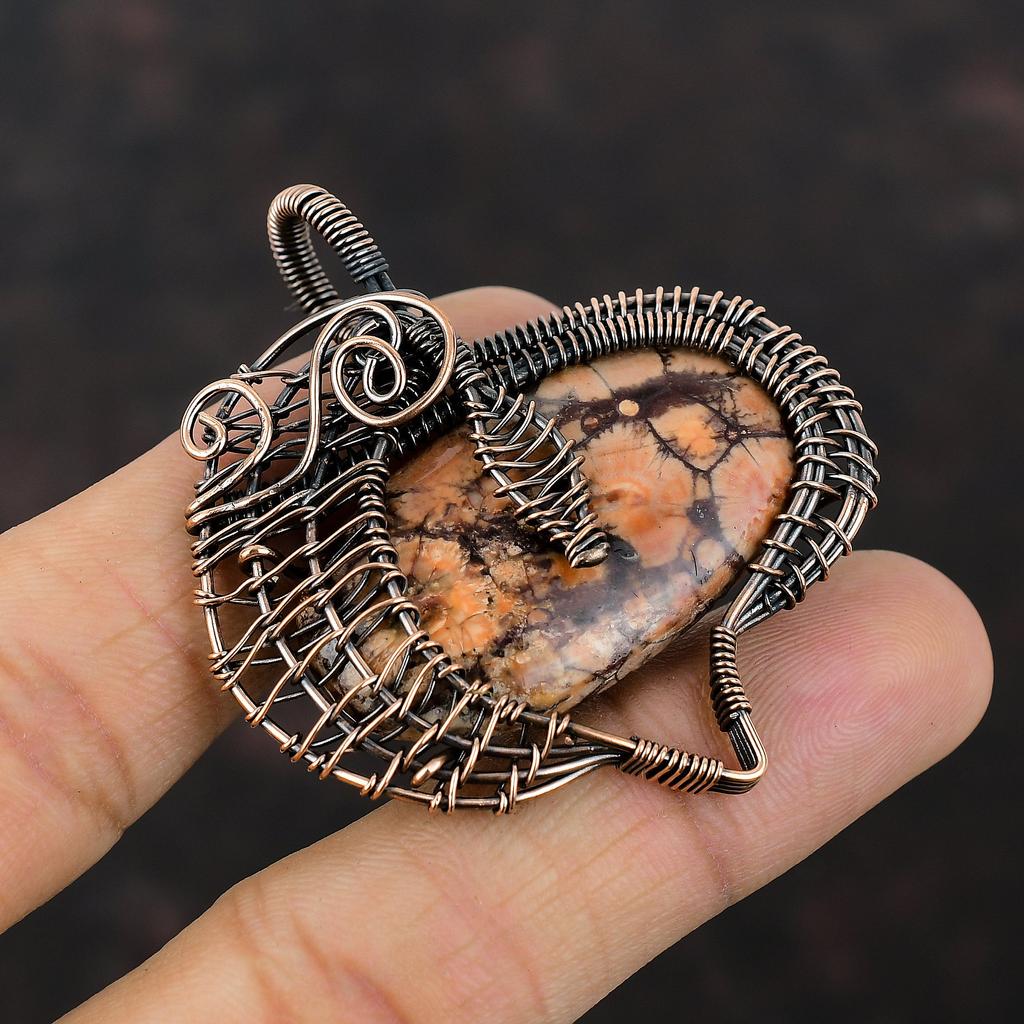 Подвеска Birds Eye Jasper, подвеска из медной проволоки, стильное ювелирное изделие ручной работы, подвеска из натурального драгоценного камня, ювелирное изделие из медной проволоки, подарок для него