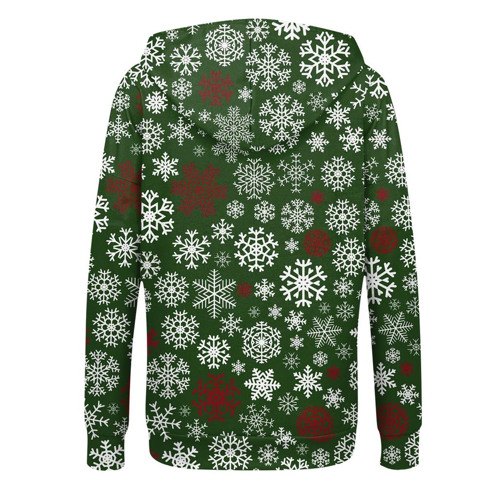 Женская модная повседневная толстовка с рождественским принтом и длинными рукавами, карманная куртка, пальто с капюшоном на молнии