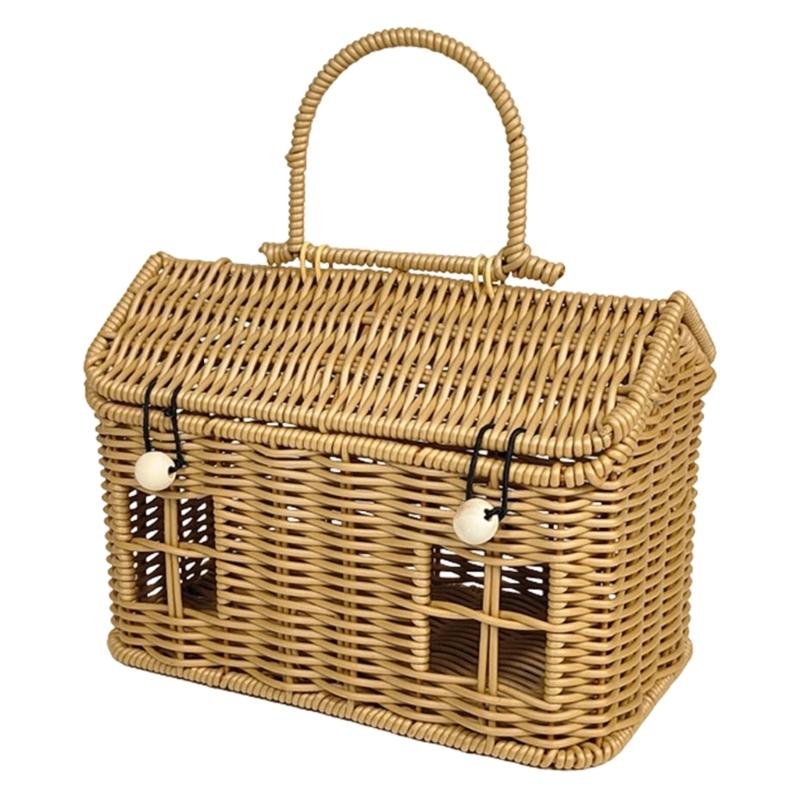 Creative House Shape Woven Rattan Storage Basket Featuring Portable Handle for Home Decors Picnics Gift User Friendly Materials