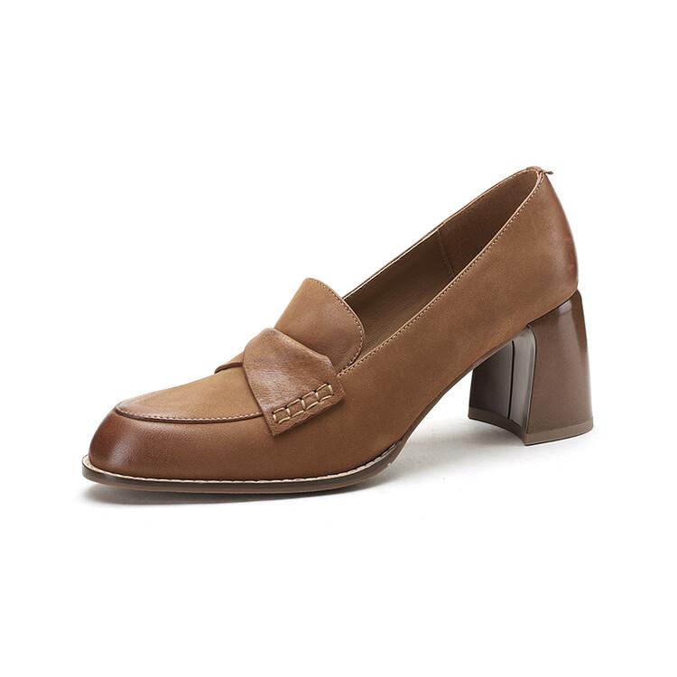 Fashion 2024 New Spring Summer Sheepskin Women Shoes Round Toe Women Pumps French Retro High Heels Loafers Shoes for Women Ladies Shoes