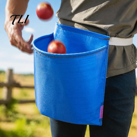 Breathable Fruit Gathering Sack PE Coated Woven Picking Bag, Large Capacity Adjustable Waistband Ergonomic Orchard Collection Bag Harvest Waterproof