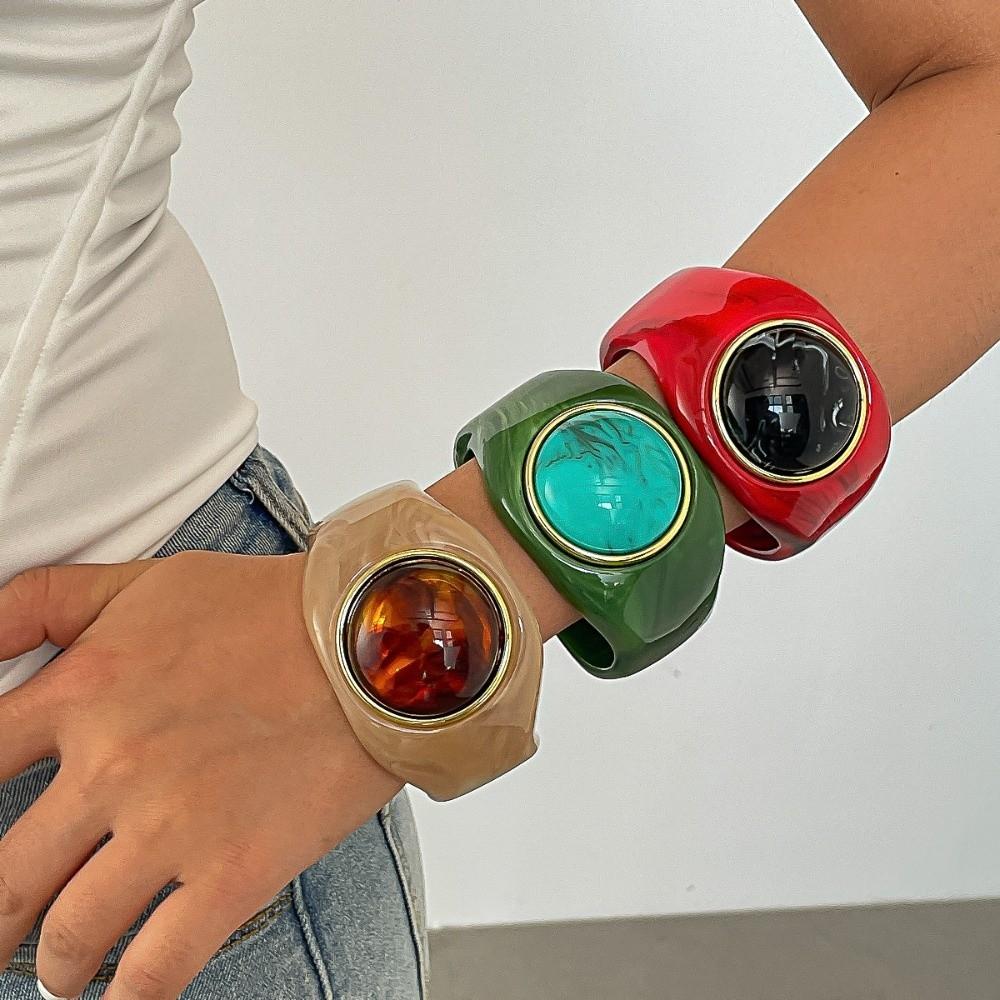 Europe American Style Acrylic Bangle Smudging Retro Hand Ring Cute Irregular Wide Bracelet Girls