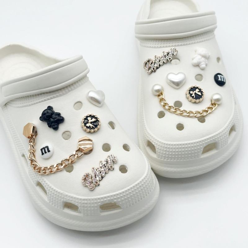 12 шт. подвеска для обуви Crocs DIY металлическая цепочка жемчужные стразы украшения для обуви пряжка для Croc подвески отверстия обувь аксессуары