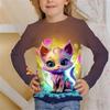 Children's T-Shirt Kawaii Full Sleeves T-Shirts for Girl Tiger Cat Cute Tees Clothes 2023 Autumn Kid Top O-Neck Outdoor Clothing